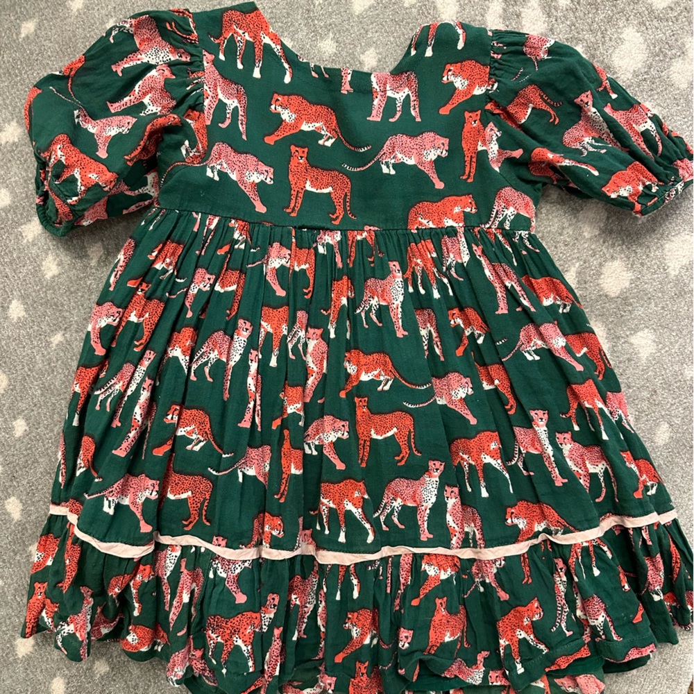 Pink Chicken Toddler Green Dress with Tigers Size 2
